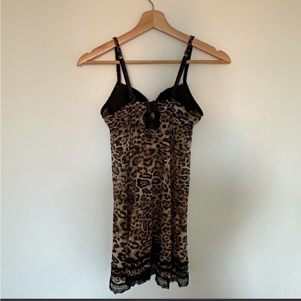 Leopard Print Slip Dress with Black Lace Trim - Picture 2 of 4